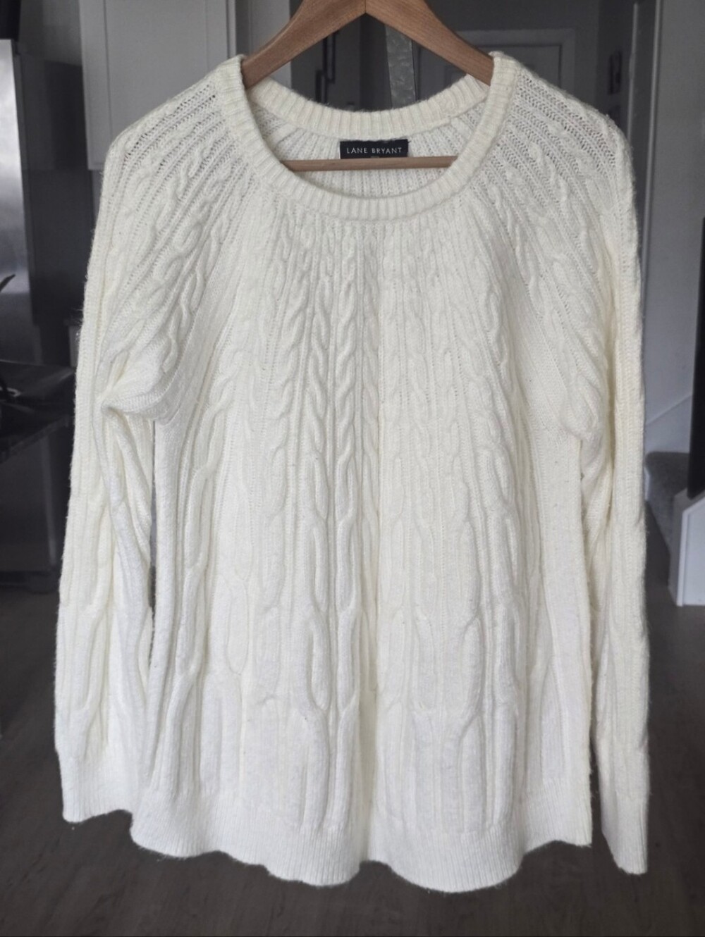 Lane Bryant Cable Knit Sweater Womens 18/20 Ivory Cream Crew Neck Plus Size Cozy